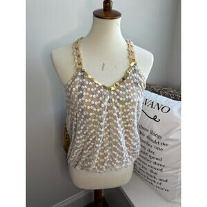 Free People Boho Racerback Halter Tank Top Mesh Sequins Crochet size small